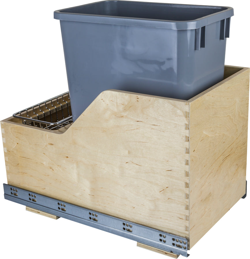 Single 35 Quart Wood Bottom-Mount Soft-close Trashcan Rollout for Hinged Doors, Includes  Can