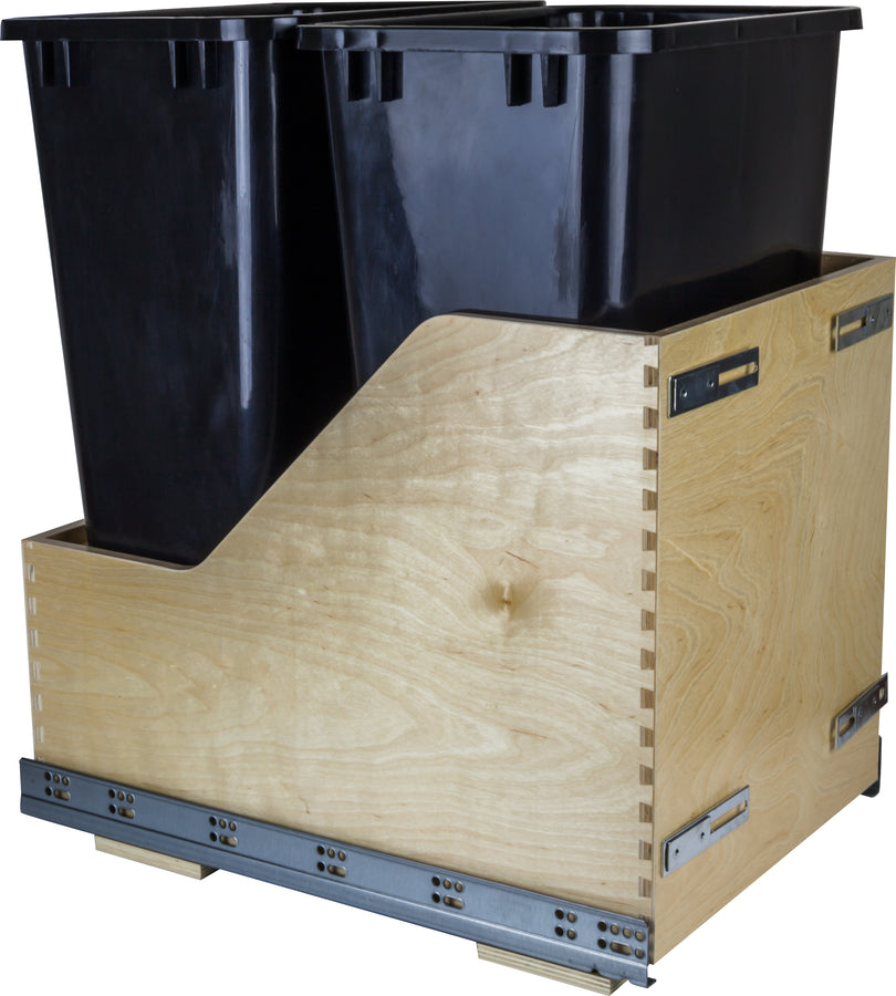 Double 50 Quart Bottom-Mount Soft-close Trashcan Pullout for Door Mounting, Includes Two  Cans