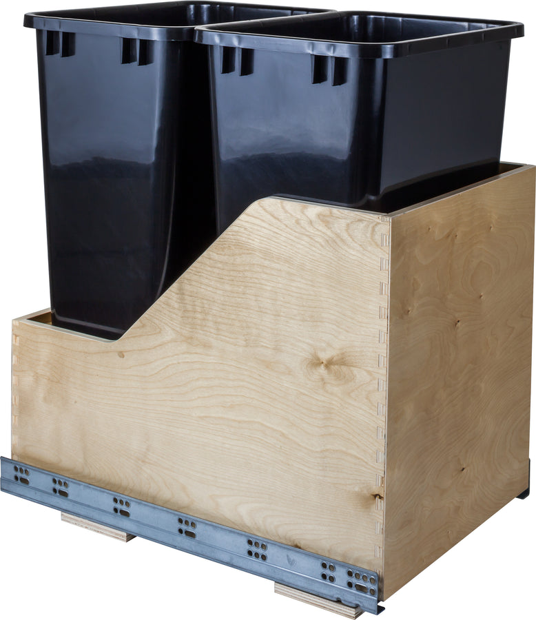 Double 50 Quart Wood Bottom-Mount Soft-close Trashcan Rollout for Hinged Doors, Includes  Cans