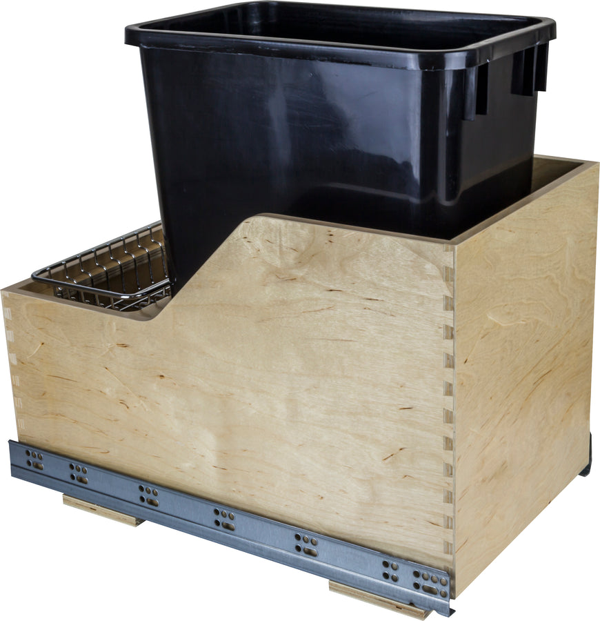 Single 35 Quart Wood Bottom-Mount Soft-close Trashcan Rollout for Hinged Doors, Includes  Can