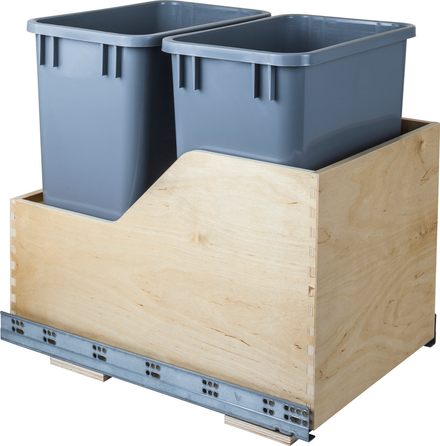 Double 35 Quart Wood Bottom-Mount Soft-close Trashcan Rollout for Hinged Doors, Includes  Can